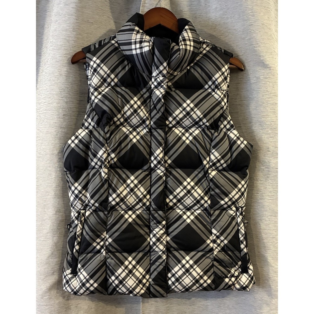 Eddie Bauer Premium Goose Down Vest Womens Large Black White Full Zipper Pockets